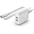 Belkin Dobbel Usb-a Vegglader Med Pvc A-c Lader 1m 24w