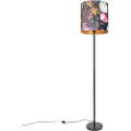 QAZQA Romantisk gulvlampe svart med blomsterdekorert skjerm 40 cm - Simplo