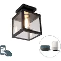 QAZQA Industriell smart utendørs taklampe svart inkl. ST64 Wifi - Rotterdam