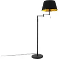 QAZQA Gulvlampe sort med svart skjerm og justerbar arm - Ladas Deluxe