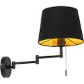 QAZQA Vegglampe svart med svart skjerm og justerbar arm - Ladas Deluxe