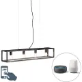 QAZQA Smart industriell pendellampe svart inkl. 4 WiFi A60 - Cage