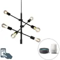 QAZQA Smart industriell pendellampe sort inkl. 6 WiFi ST64 - Sydney