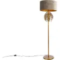 QAZQA Vintage gulvlampe gull 145 cm med taupe fløyelslampeskjerm 50 cm - Botanica