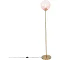 QAZQA Art Deco gulvlampe messing med rosa glass - Pallon