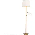 QAZQA Klassisk gulvlampe bronse stoffskjerm hvit med leselampe - Retro