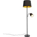 QAZQA Klassisk gulvlampe sort med gull og leselys - Retro
