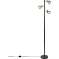 QAZQA Art Deco gulvlampe svart og gull med røykglass 3-lys - Vidro