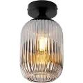 QAZQA Art Deco taklampe sort med røykglass - Banci