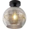 QAZQA Art Deco taklampe sort med røykglass - Sphere