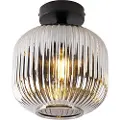 QAZQA Art Deco taklampe sort med røykglass - Karel