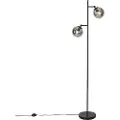QAZQA Art Deco gulvlampe sort med røykglass 2-lys - Pallon