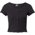 Urban Classics Cropped Button Up Rib T-skjorte svart