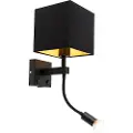 QAZQA Moderne vegglampe svart med USB og firkantet svart lampeskjerm - Zeno