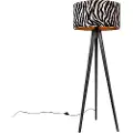 QAZQA Gulvlampe stativ svart med zebra-skjerm 50 cm - Tripod Classic