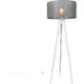 QAZQA Moderne gulvlampe med stativ hvit med grå skjerm 50 cm - Tripod Classic