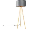 QAZQA Gulvlampe tre med grå stoffskjerm 50 cm - Tripod Classic