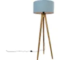 QAZQA Rustikk stativlampe vintage tre med lyseblå skjerm 50 cm - Tripod Classic