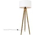 QAZQA Rustikk stativlampe i vintage tre med hvit skjerm 50 cm - Tripod Classic