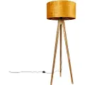 QAZQA Rustikk stativlampe vintage tre med gullskjerm 50 cm - Tripod Classic