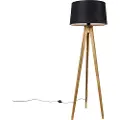 QAZQA Rustikk stativlampe vintage tre med linjskjerm svart 45 cm - Tripod Classic