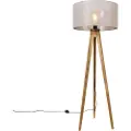 QAZQA Rustikk stativlampe vintage tre med taupe-skjerm 50 cm - Tripod Classic