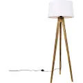 QAZQA Rustikk stativlampe vintage tre med hvit linjskjerm 45 cm - Tripod Classic