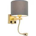 QAZQA Art Deco vegglampe gull med USB og grå skjerm - Brescia