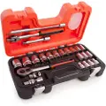 Bahco Pipenøkkelsett 1/2”, metrisk, Støpselsett, 1/2, Metrisk, 18 hoder, 10,11,12,13,14,15,16,17,18,19,20,21,22,23,24,27,30,32 mm, Stål