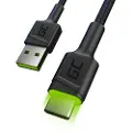 Green Cell Ray Rask USB-C Kabel med LED-lys - 1.2m