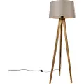 QAZQA Rustikk stativlampe vintage tre med linjskjerm taupe 45 cm - Tripod Classic