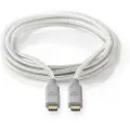 Nedis - USB-kabel - 24 pin USB-C (hann) til 24 pin USB-C (hann) - USB 3.2 Gen 2 - 5 A - 2 m - sølv