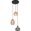 QAZQA Hengende lampe svart gull og kobber rund 3-lys - Sarella