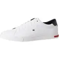 Tommy Hilfiger for man. FM0FM04047 Vulcanised Essential Leather Sneakers in white leather (44), Flat, 1 to 3 cm, Laces, Casual