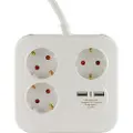 REV Power Quad 3 Fold 2xusb Multiple Socket Outlet Skjøteledning