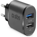 SBS TETR2USB21AFAST, Innendørs, AC, 5 V, 2,1 A, Sort