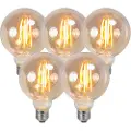 LUEDD Sett med 5 E27 dimmbare LED-glødetrådslamper med røykglass 5W 450lm 2200K