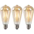 LUEDD Sett med 3 E27 LED-pærer ST64 gull med skumringssensor 4W 400lm 2200K