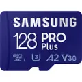 Samsung PRO Plus MB-MD128KB - Flashminnekort (microSDXC til SD-adapter inkludert) - 128 GB - A2 / Video Class V30 / UHS-I U3 / Class10 - microSDXC UHS-I - blå