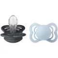 BIBS Smekker Napp 2-pakning Supreme 0-6m Silikon Iron/Babyblå