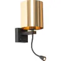 QAZQA Vegglampe sort med fleksibel arm og gullskjerm 15 cm - Brescia