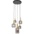 QAZQA Hengende lampe sort med gull med røykglass 5-lys - Zuzanna