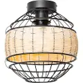 QAZQA Oriental taklampe sort med rotting 25 cm - Emir