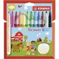 Stabilo Trio Jumbo barnetusj med 12 farger - 3 mm strek - Supervaskbar - Robust spiss - Trekantet grep - Ventilert hette