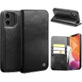 Qialino Classic iPhone 12/12 Pro Lommebok-deksel I Lær - Svart