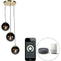 QAZQA Smart pendellampe messing med svart glass 3-lys inkl. Wifi ST64 - Pallon