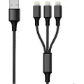 2GO 797155, 1,5 m, USB B, USB C/Micro-USB B/Lightning, Hankjønn, Hankjønn, Sort