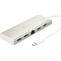 J5CREATE JCD381-N USB Type-C dobbel HDMI mini-dokking - Ethernet / USB 3.1-hub/ PD2.0, USB 3.2 Gen 1 (3.1 Gen 1) Type-C, 60 W, 10,100,1000 Mbit/s, Beige, Hvit, 4K Ultra HD, 30 Hz