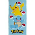 Licens Pokémon håndkle - 70x140 cm - 100% bomull - Mykt barnehåndkle med Pikachu og Squirtle