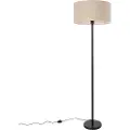 QAZQA Gulvlampe sort med skjerm lysbrun 50 cm - Simplo